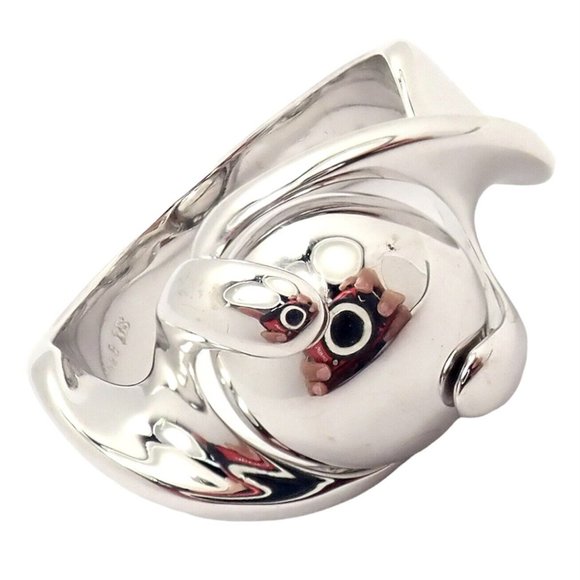 Authentic! Marina B 18k White Gold Rolling Ball Globe Ring Sz 7 - Picture 1 of 9